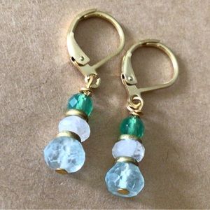 Sundance charm Aquamarine Moonstone Emerald  earrings